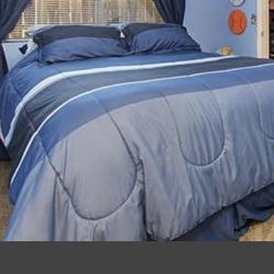 Blue bed set, kleenex cover & toothbrush holder 