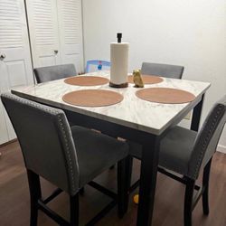Modern Marble-Top Dining Set (Table + 4 Chairs)
