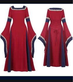 renaissance dress, medieval viking dresses, fair dress, fairy elf, cosplay for women, halloween costumes, red and blue,