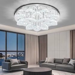Dia 40" Modern Chandeliers for Living Room Crystal Ceiling Chandelier Round Chandeliers for Dining Room Bedroom Living Room Entryway Silver Flush Moun