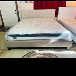 KING BED FRAME & PILLOWTOP MATTRESS 