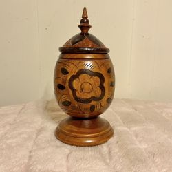 Vintage Carved Wood Apothecary Jar