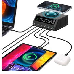 Brand New USB C Charging Station for Multiple Devices, 110W 6-Ports GaN Chargers Block, Magnetic Wireless Multi Charging Station Dock for iPod, iPhone