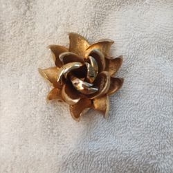 Vintage Brushed Metal Rose Brooch 