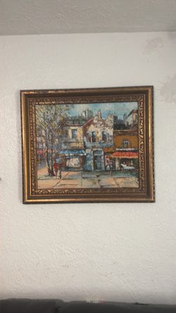 Paris Street Scene Oil Painting Framed