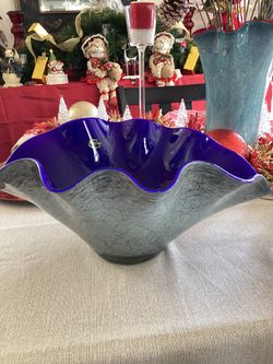 Ruffled Clamshell Cobalt Blue Gray Centerpiece Bowl By Josefina Krosno