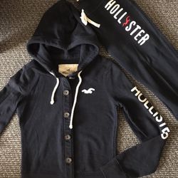 2 NEW Hollister Women Button Jacket Hoodie + Sweatshirt Sweatpants Track Suit Set 