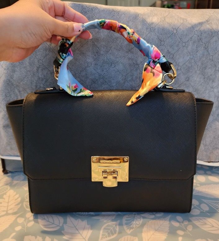 Michael Kors Black Satchel Crossbody Bag with Gold Adjustable Strap