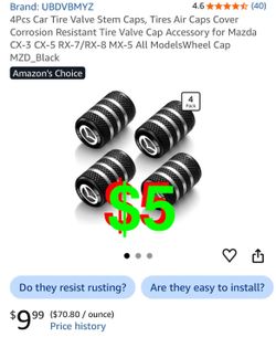 4Pcs Car Tire Valve Stem Caps, Tires Air Caps Cover Corrosion Resistant Tire Valve Cap Accessory for Mazda CX-3 CX-5 RX-7/RX-8 MX-5 All ModelsWheel Ca