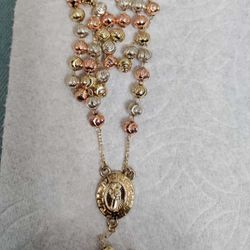 Rosario Santa Muerte En Oro Laminado 