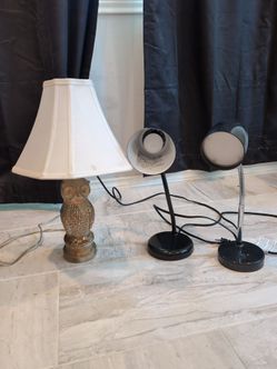 Set of 3 lamps. Two Black and Gold Owl