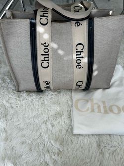 Authentic Chloe Large Woody Tote Bag In Linen