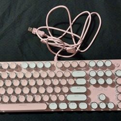 Pink Gaming Keyboard —  Typewriter Style — White Backlight — USB Wired