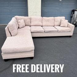 Modern Studded Beige Sectional Couch (FREE DELIVERY)