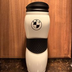 BMW Logo Insulated Travel Mug With Lid White Black Logo Accents 16oz.