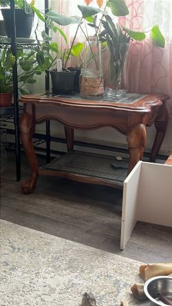 wooden glass top vintage table