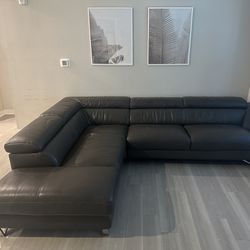Charcoal Grey 2 Piece Leather Sectional Couch