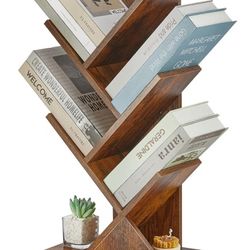 Tree Bookshelf,Retro Floor Standing Bookcase Display for CDs/Magazine/Books,Small Bookshelf 
