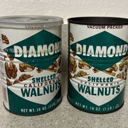 NICE!!! Lot Of 2 Vintage Diamond Shelled Walnuts Tin 16 Oz Collectable