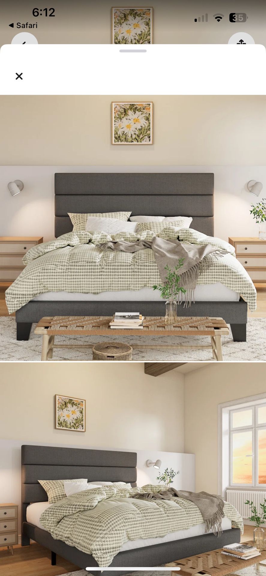Grey Upholstered Platform Bed - Full