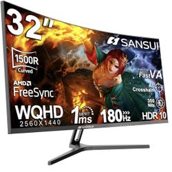 Sansui 32-Inch Curved Gaming Monitor WQHD 2560 X 1440 180Hz Curved 1500R HDR,  Open box item is new!  The Sansui 32-Inch Curved Gaming Monitor WQHD 25
