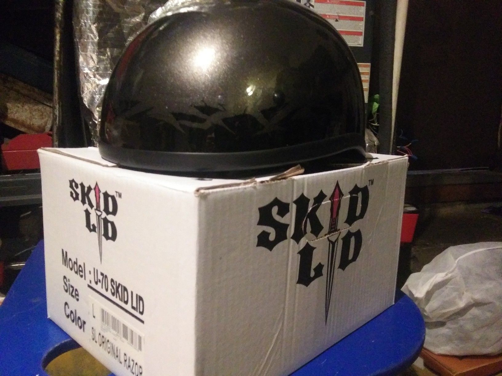Skid lid half shell motorcycle helmet