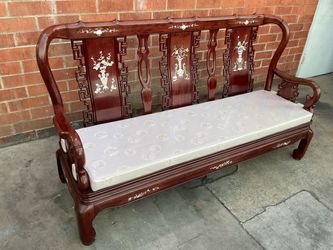 Chinese Rosewood Sofa, Bench with Mother of Pearl Inlay