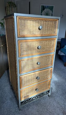 Wicker & Metal Tall Drawer Chest