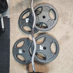 Curl Bar & 150lbs /  6 × 25lb Plates
