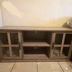 Wood TV Stand / Media Console – Glass Doors & Storage – $120 OBO