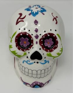 WHITE DAY OF THE DEAD SKULL CERAMIC FIGURINE SKELETON DIA DE LOS MUERTOS