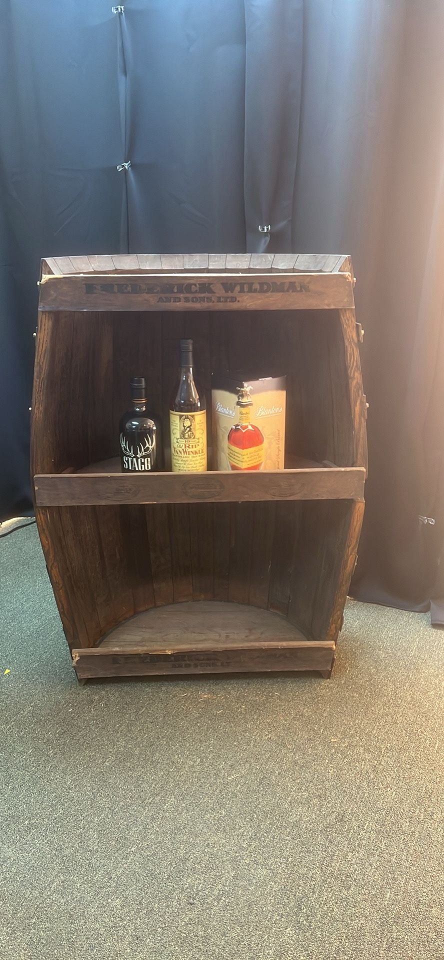 Bourbon Barrel  1/2 Barrel Display With Shelves 