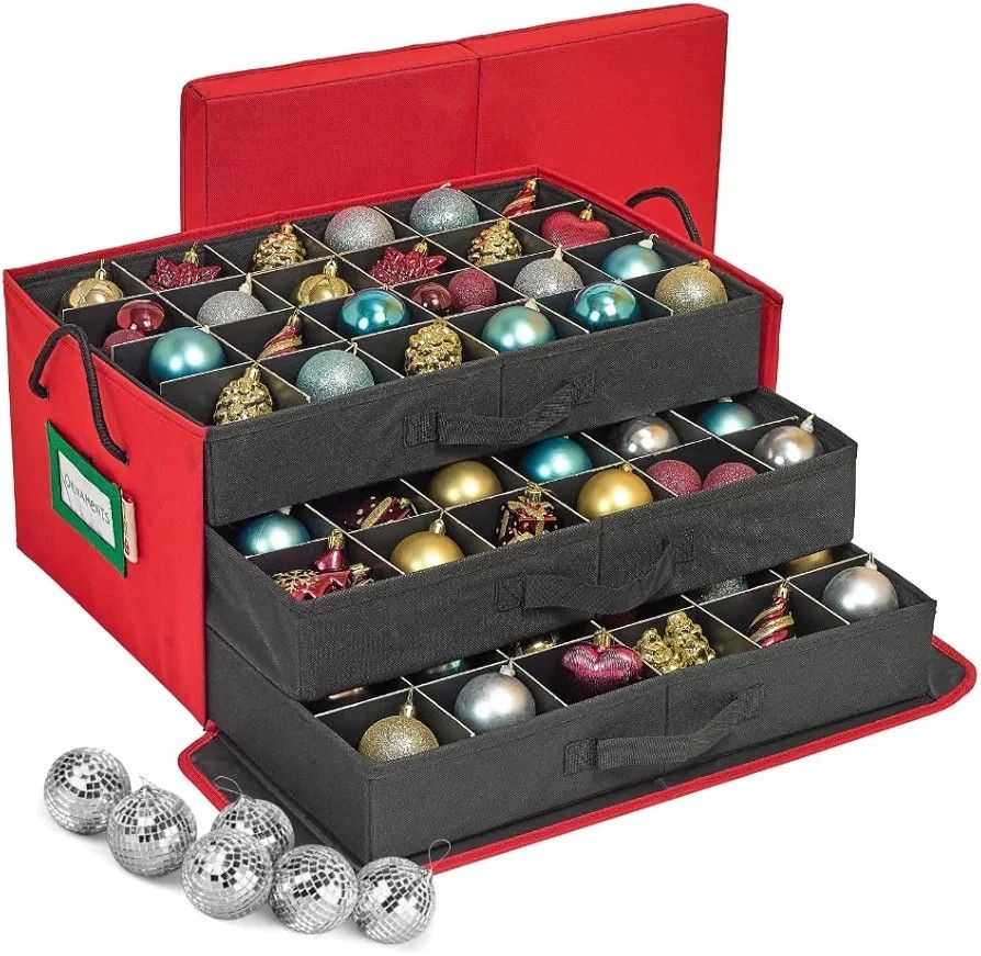 Christmas Ornament Storage Container Box with Dividers Stores up to 72-4" Ornaments