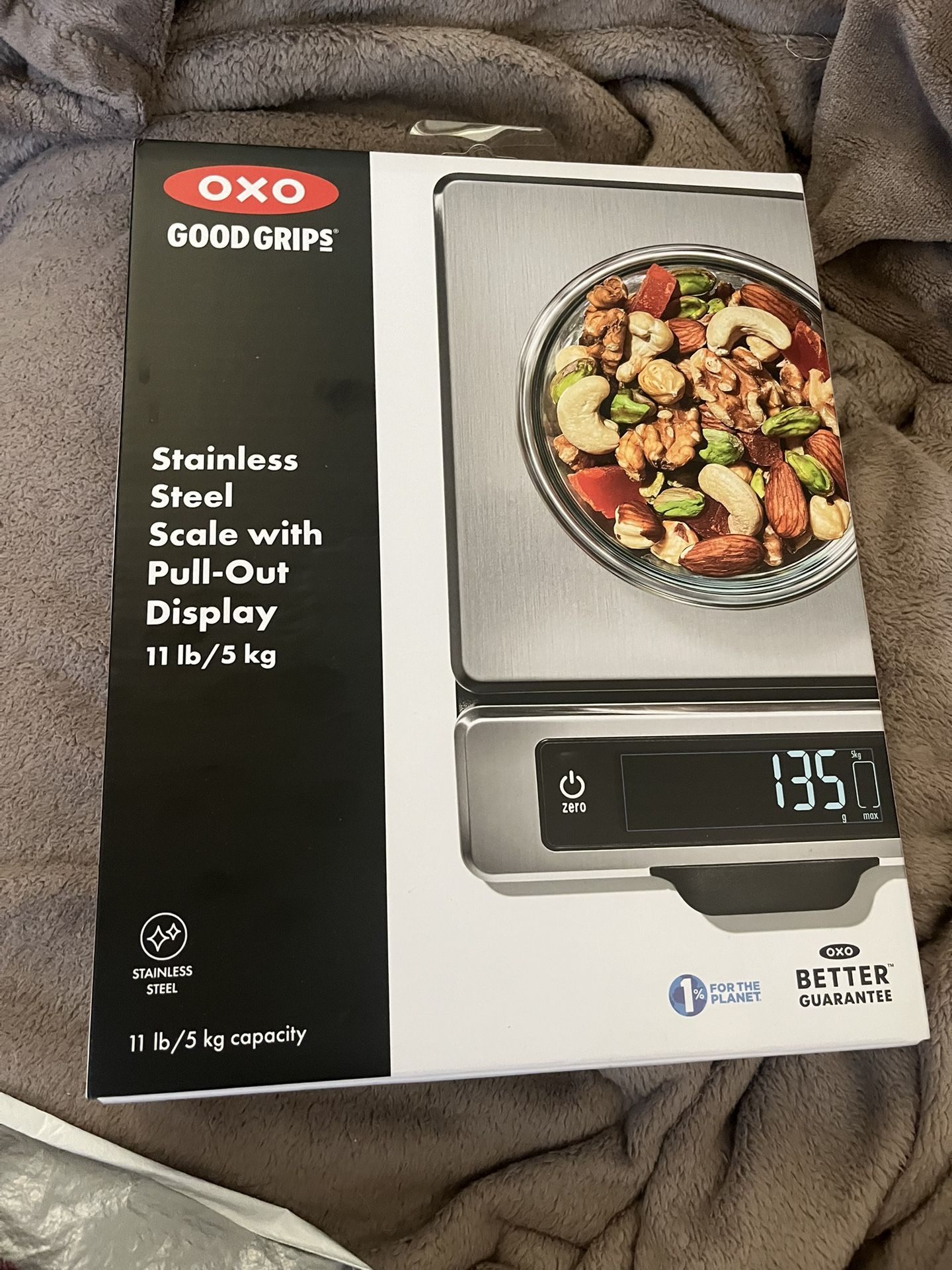 brand new in box nice OXO 11 pounds stainless steel digital food scale with pull-out display