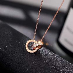 Non-fading titanium steel necklace temperament Roman double ring high-grade Roman numeral pendant niche design collarbone