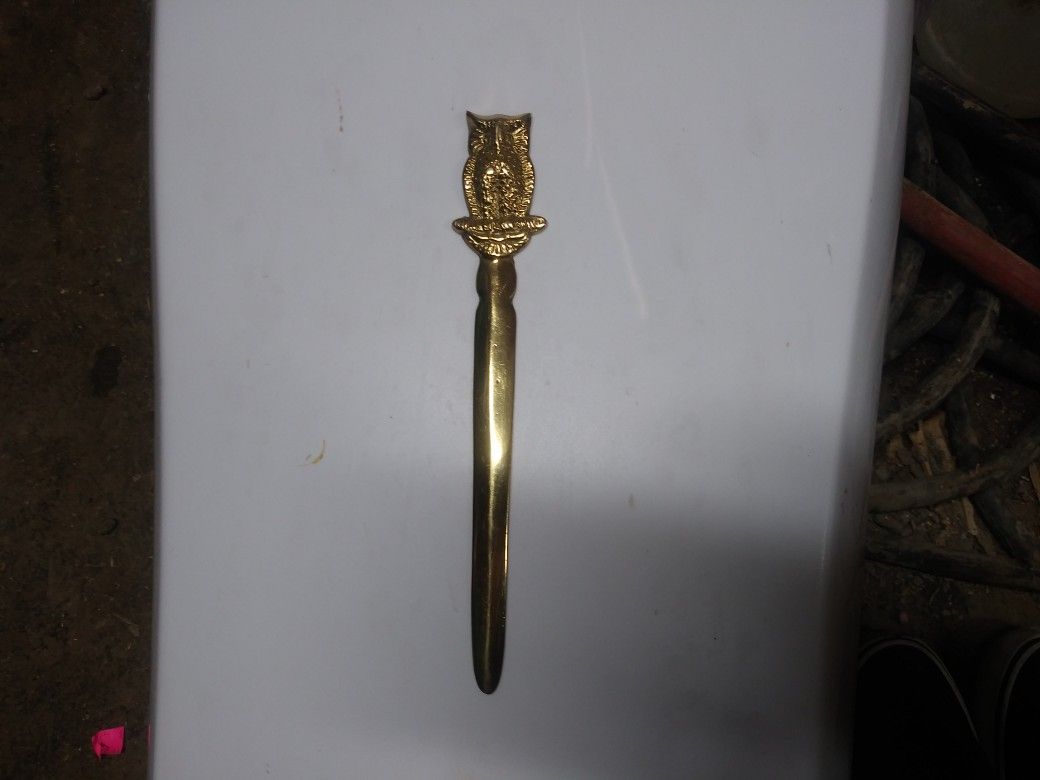 VINTAGE BRASS "OWL" LETTER OPENER 8.25" LONG