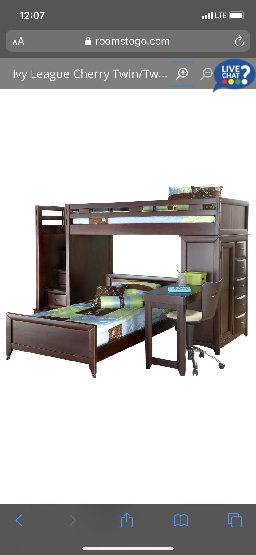 Ivy League Twin Step Loft Bunk Bed with Chest and Desk