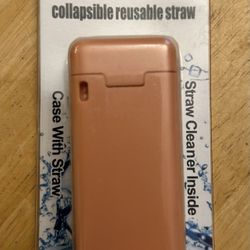 Collapsible Reusable Straws Stainless Steel Silicone Folding Drinking Straws w/ Case & Cleaner NEW