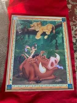 Vintage 20 Inch x 16 Inch Disney The Lion King Framed Timon & Pumbaa Poster