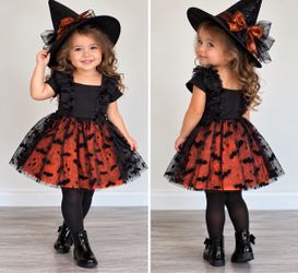 Cat & Jack Girls 2T Halloween Bat Print Tulle Tutu Dress – Black & Orange