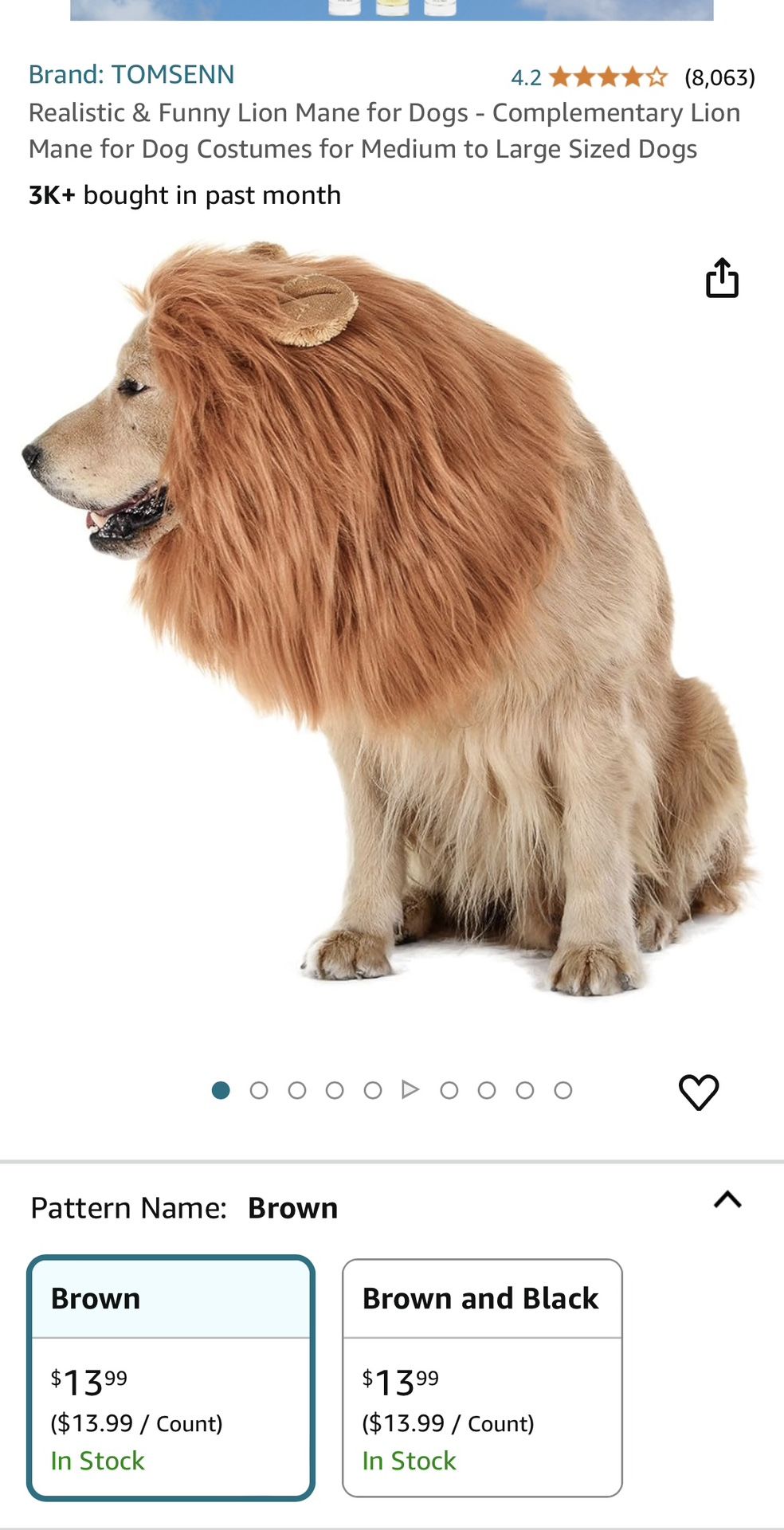 Dog Lion Mane Halloween Costume- Size Large