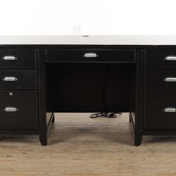 Havertys Black Executive Durbin Desk with front bookcases and hutch organizer