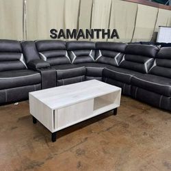 Brand New  ~ Black Faux Leather Power Reclining Sectional ~ Showroom Available 