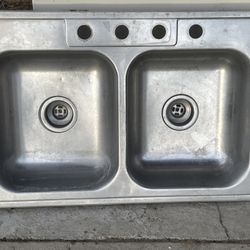 Double Basin Drop In Stainless Steel Kitchen Sink With Four Faucet Holes
