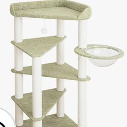 Cat Tree for Large Cats Linen Fabric Green