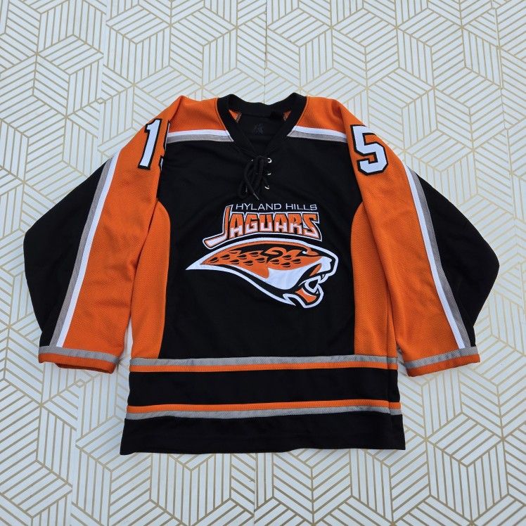 HyLand Hills Jaguars Hockey Jersey Kode Sportswear Youth Medium NHL Orange White Black