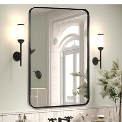 Minuover Wall Mount Mirror for Bathroom, Brushed Black Metal Framed Rounded Corner Rectangular Vanity Mirror (24" x 36", Black)
New