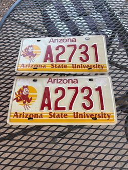 Vintage set of Arizona State University license plates