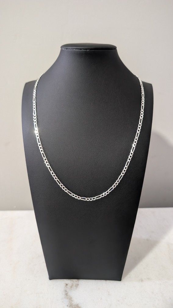 Solid .925 Italy Sterling Silver 20" Figaro Chain