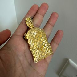 Gold Jesus Face Iced Out Pendant